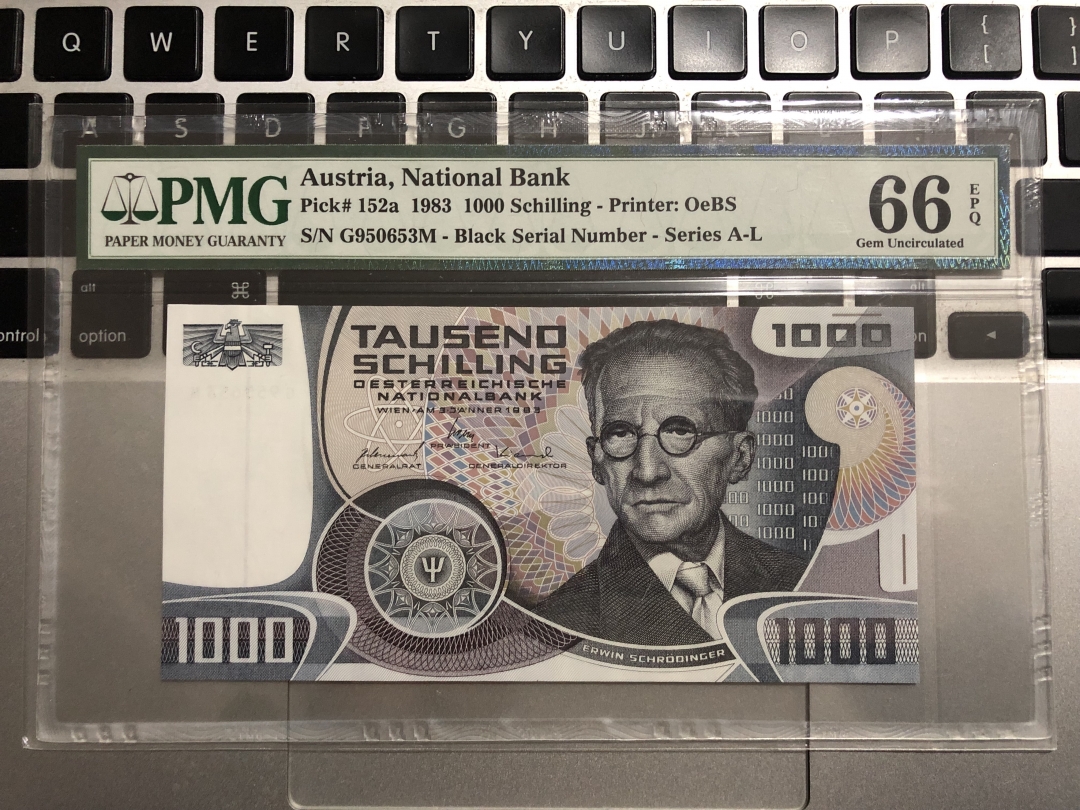收藏联盟第七十五期拍卖 奥地利1983年1000先令 薛定谔 PMG66E