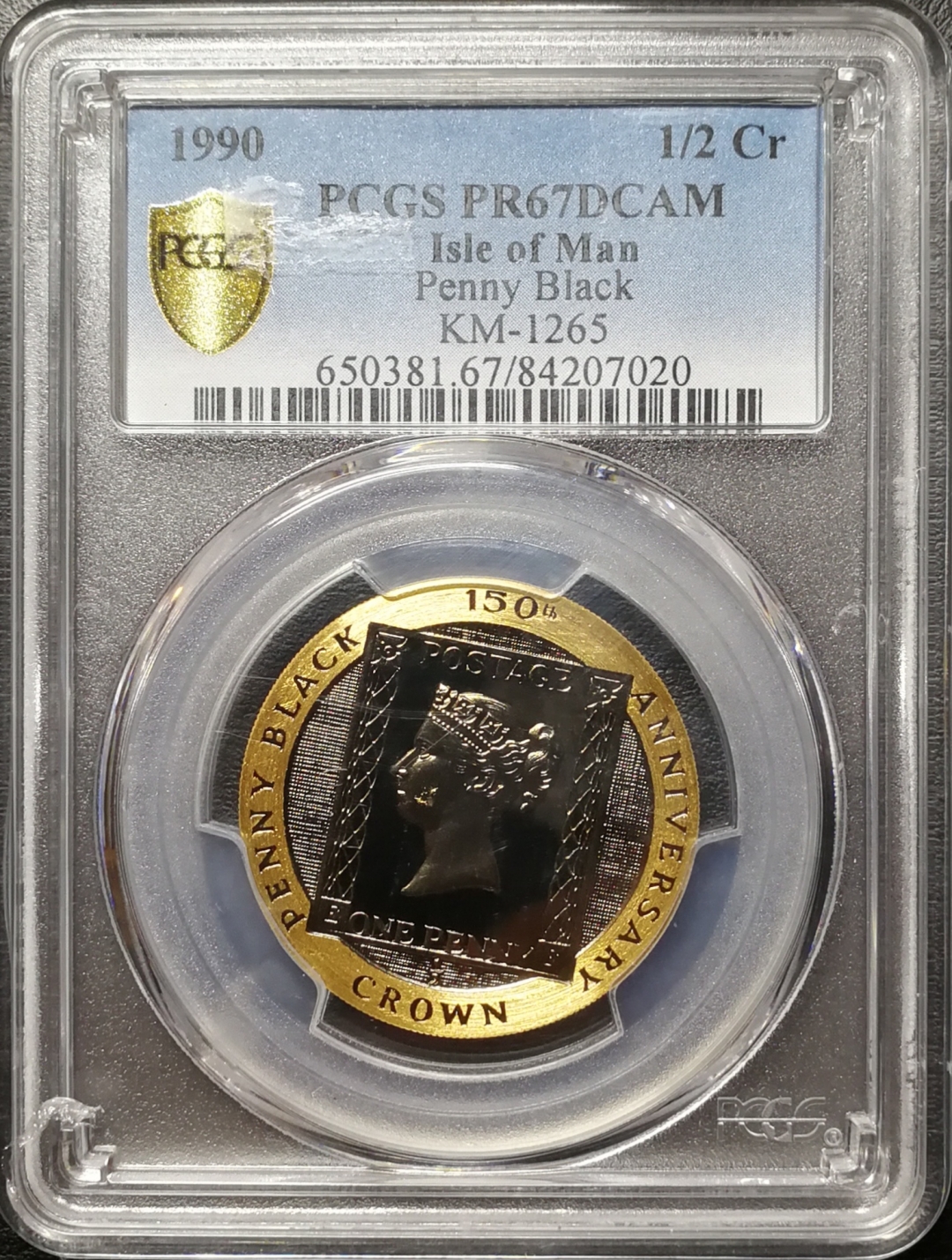 凡希社世界钱币微拍第七十五期 1990马恩岛黑便士邮票1/2克朗金币PCGS-PF67