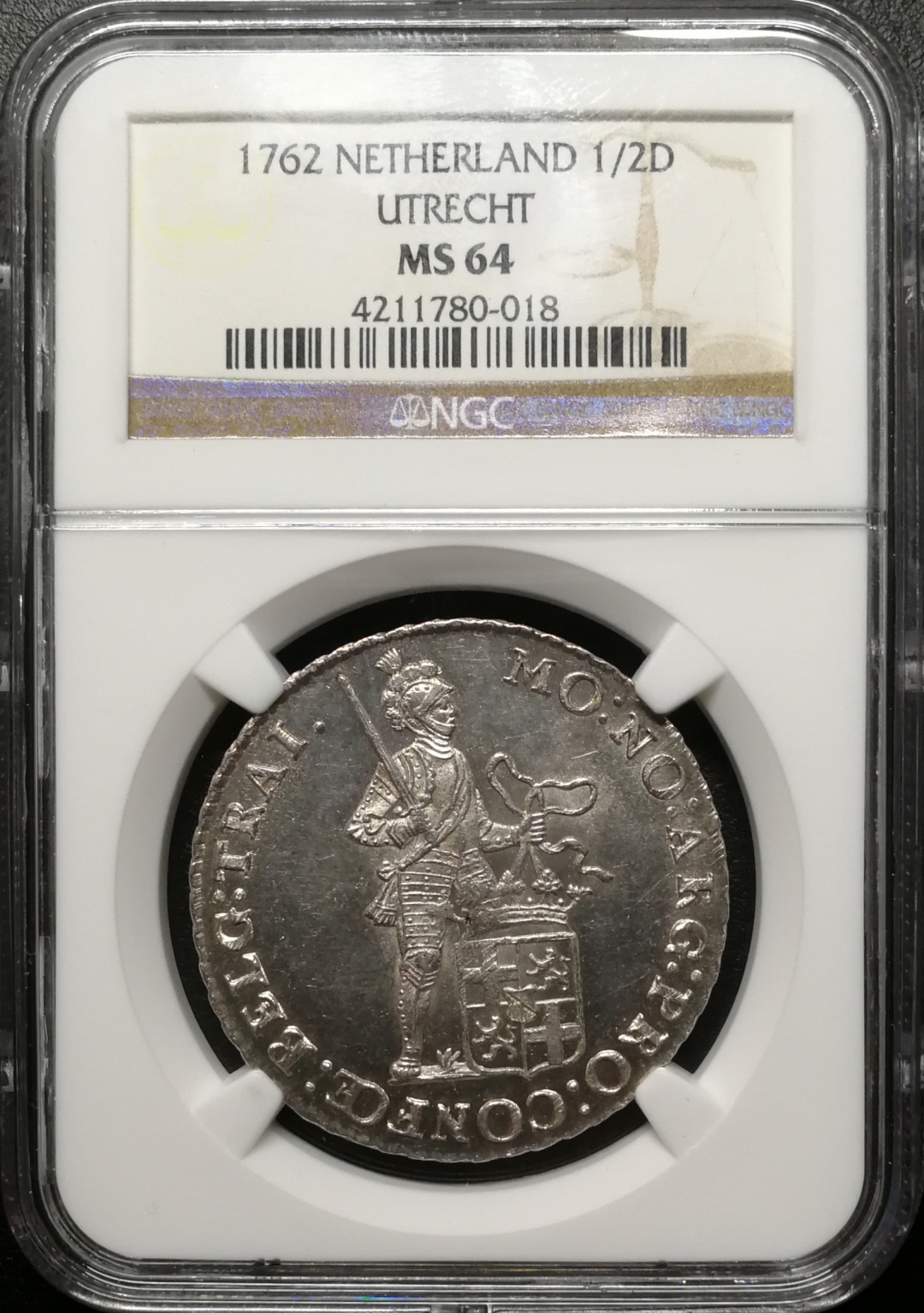 凡希社世界钱币微拍第七十五期 稀!1762尼德兰乌特勒支1/2杜卡特NGC-MS64