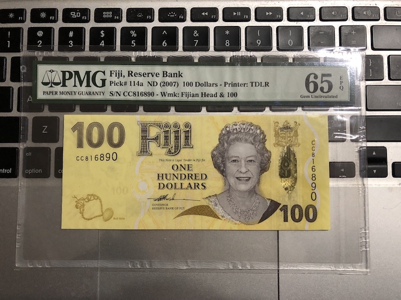 收藏联盟第七十五期拍卖 斐济2007年100元 无47靓号 PMG65E