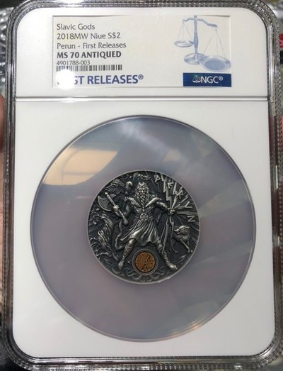 【随心拍】现代金银币拍卖第五期 - Ngc首期70分，仿古高浮雕，2盎司了雷神佩龙银币