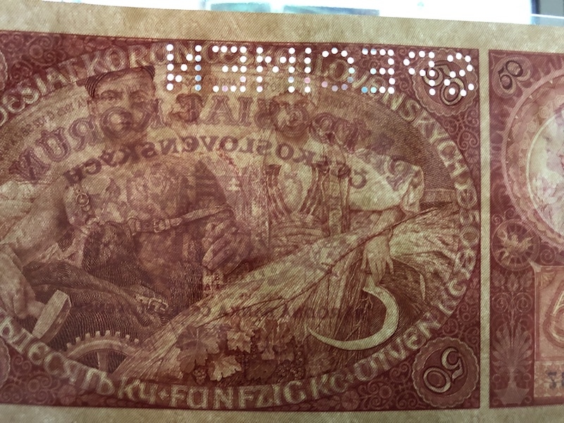 收藏联盟第七十六期拍卖 捷克斯洛伐克1929年50克朗样钞 UNC-