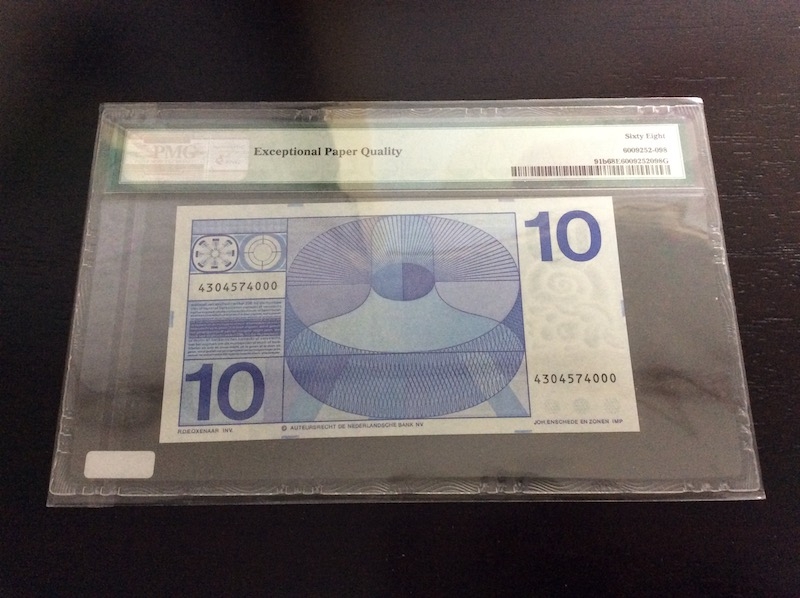 收藏联盟第七十六期拍卖 荷兰人像版1968年10盾 PMG68E