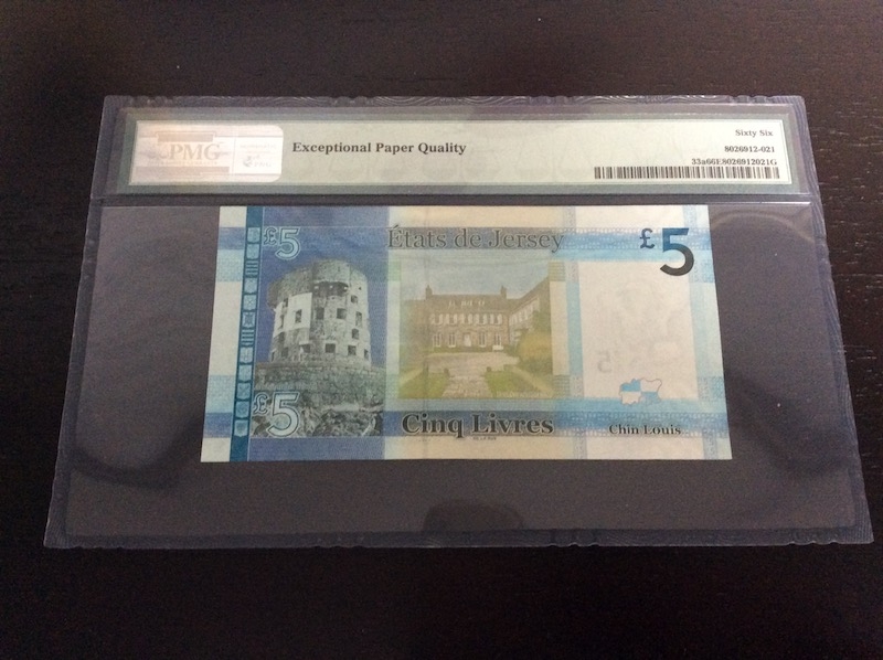 收藏联盟第七十六期拍卖 泽西2010年5镑 PMG66E 无47尾8