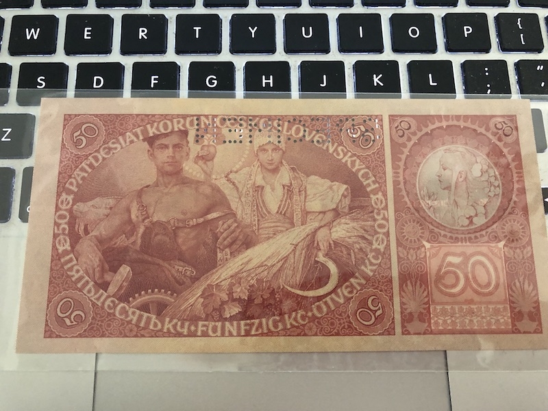 收藏联盟第七十六期拍卖 捷克斯洛伐克1929年50克朗样钞 UNC-