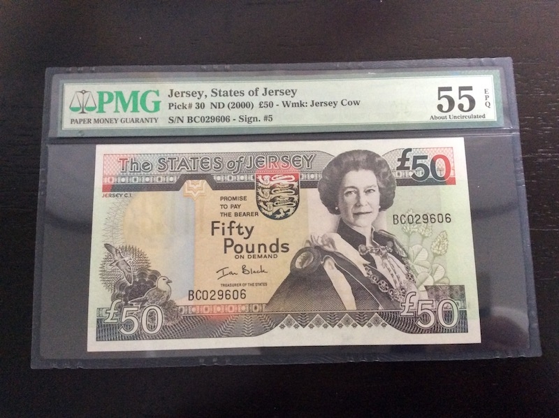 收藏联盟第七十六期拍卖 泽西2000年50镑 PMG55E
