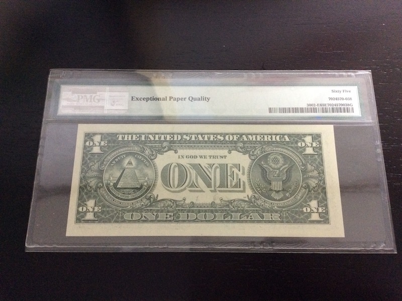 收藏联盟第七十六期拍卖 美国2013年1美金 PMG65E 豹子号999