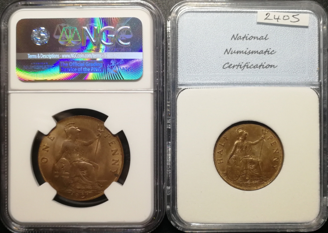 凡希社世界钱币微拍第七十六期 乔五铜币一对NGC-MS62