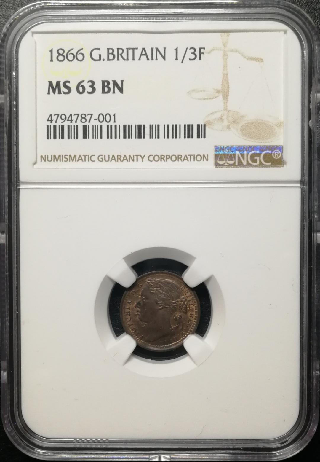 凡希社世界钱币微拍第七十六期 1866英国1/3法新NGC-MS63