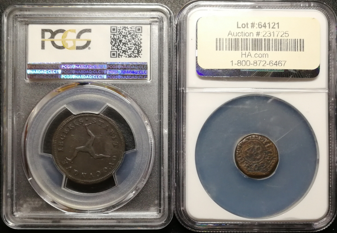 凡希社世界钱币微拍第七十六期 马恩岛锡兰铜币一对NGC