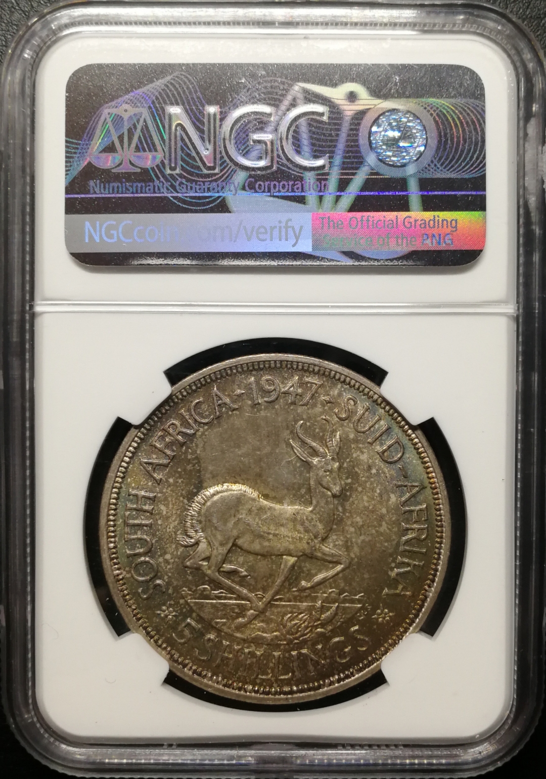 凡希社世界钱币微拍第七十六期 1947南非乔六5先令大银NGC-MS64