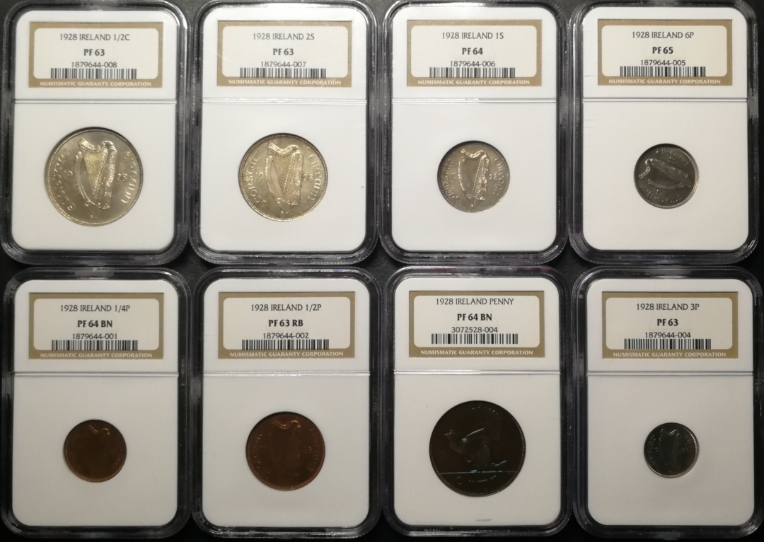 凡希社世界钱币微拍第七十六期 1928爱尔兰自由邦PROOFSET八枚NGC-PF63-65