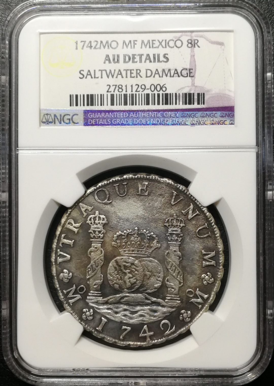 凡希社世界钱币微拍第七十六期 1742墨西哥地球双柱NGC-AUD