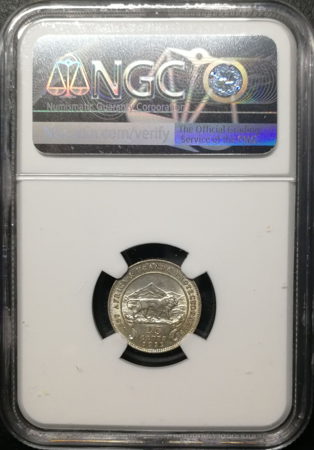 凡希社世界钱币微拍第七十六期 1913东非乔五25分NGC-AU58