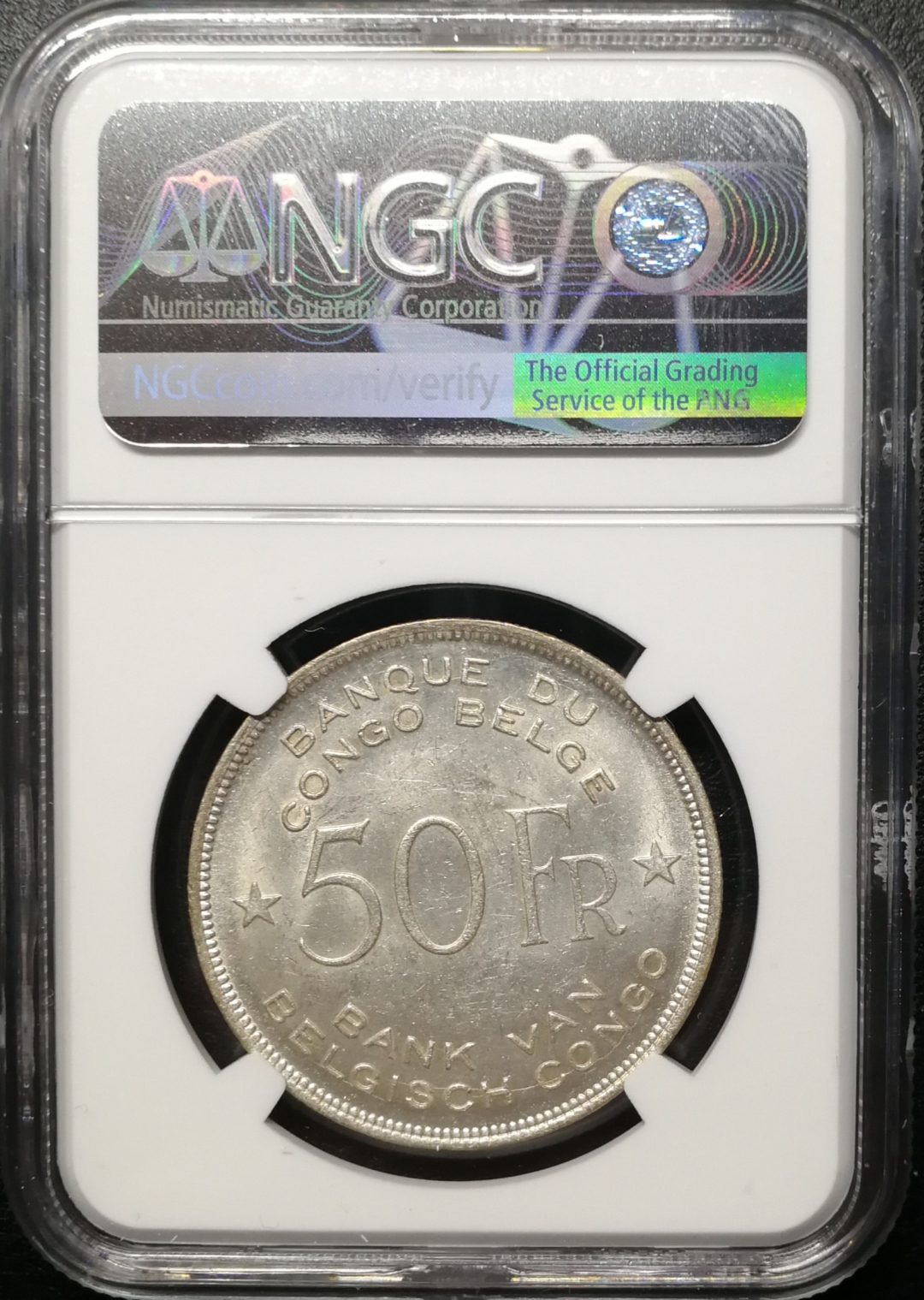 凡希社世界钱币微拍第七十六期 1944比属刚果50法郎大银NGC-MS62