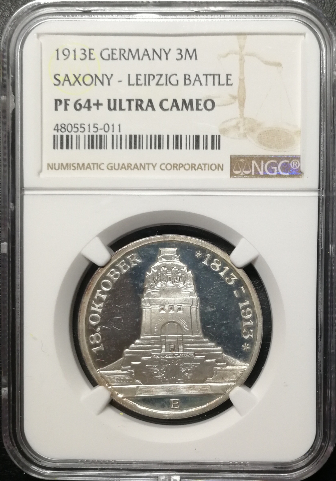 凡希社世界钱币微拍第七十六期 1913德国莱比锡纪念碑3马克NGC-PF64+UC