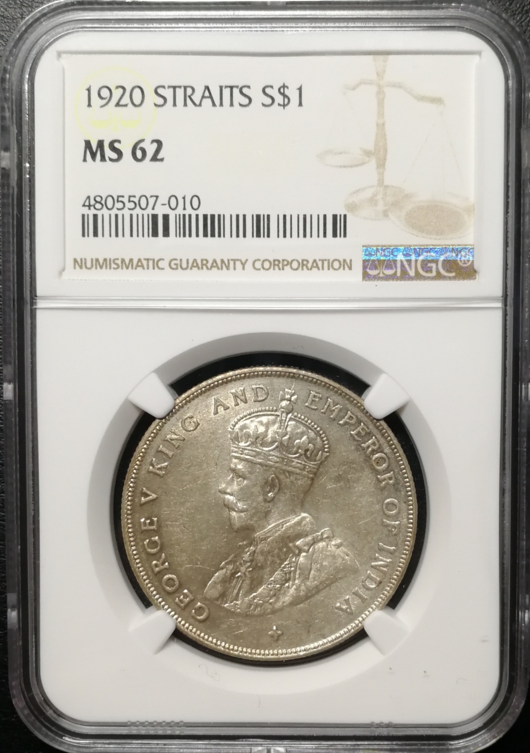 凡希社世界钱币微拍第七十六期 1920海峡乔五壹圆NGC-MS62