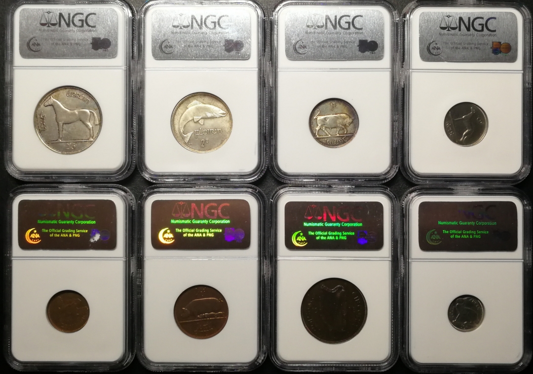 凡希社世界钱币微拍第七十六期 1928爱尔兰自由邦PROOFSET八枚NGC-PF63-65