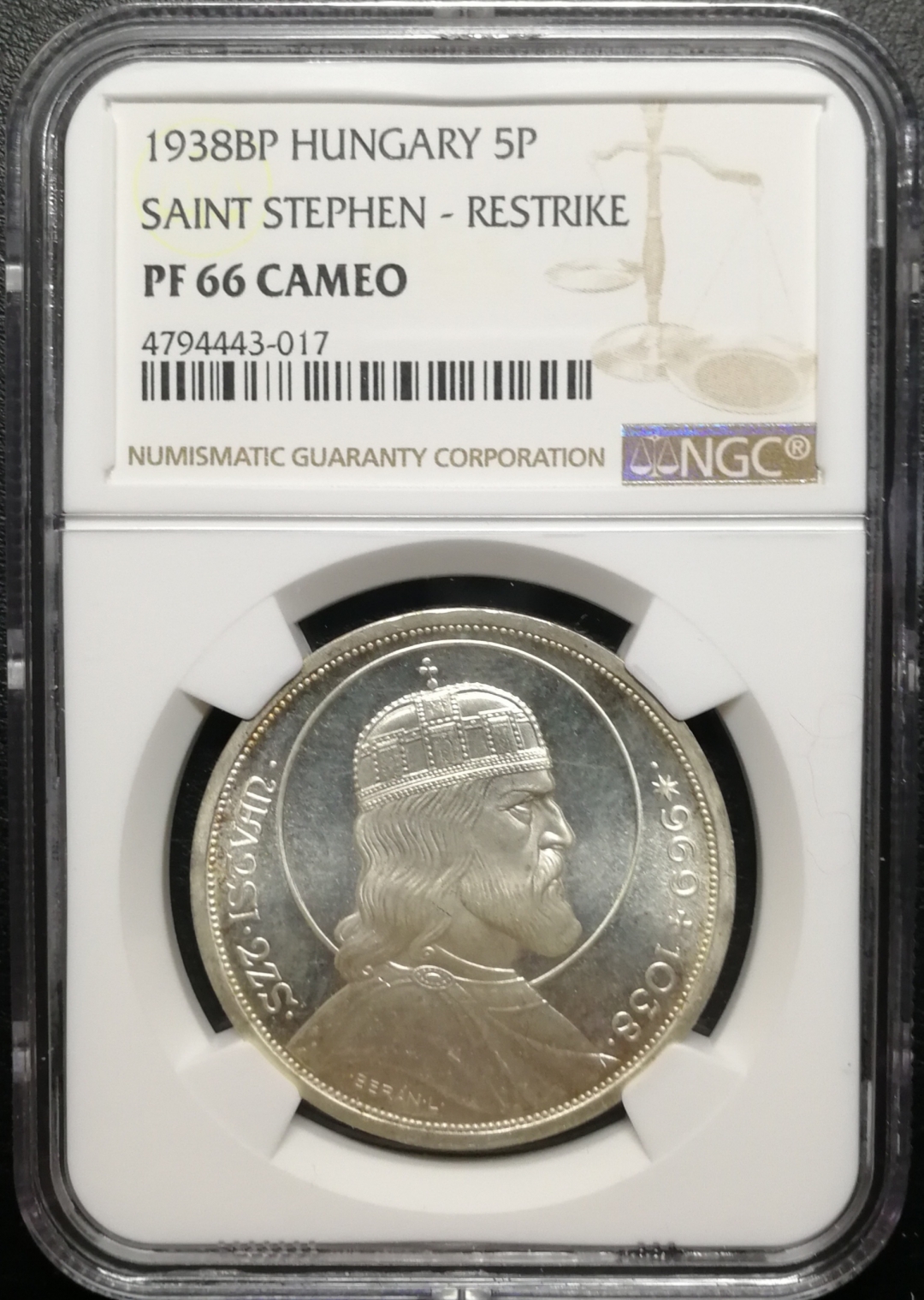 凡希社世界钱币微拍第七十六期 1938匈牙利5P大银NGC-PF66