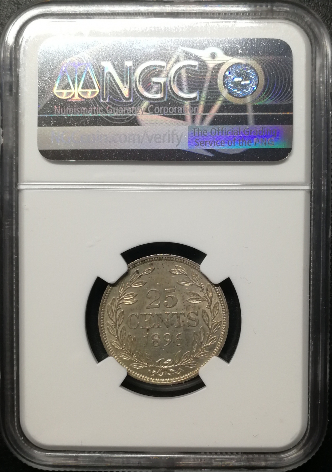 凡希社世界钱币微拍第七十六期 1896H利比里亚25分NGC-AU58