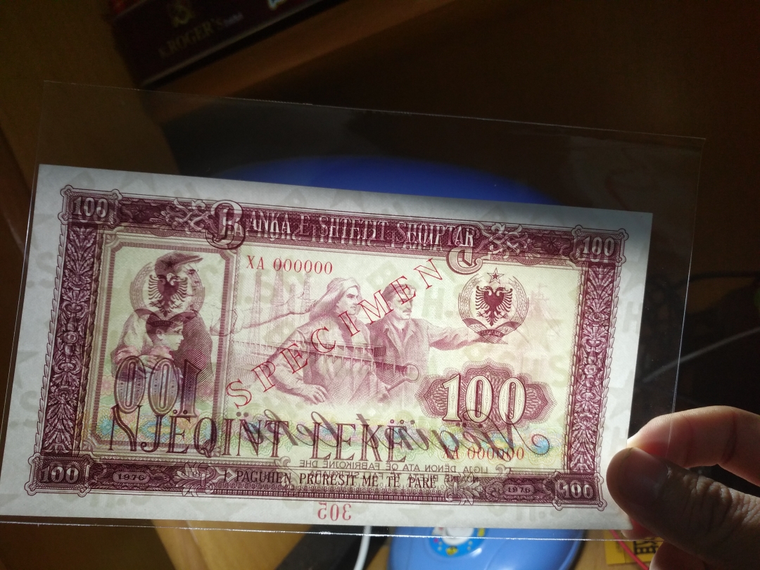 【鲸贝乐淘】第宿号拍卖 【中国代印票样】1976年阿尔巴尼亚100元票样，UNC 