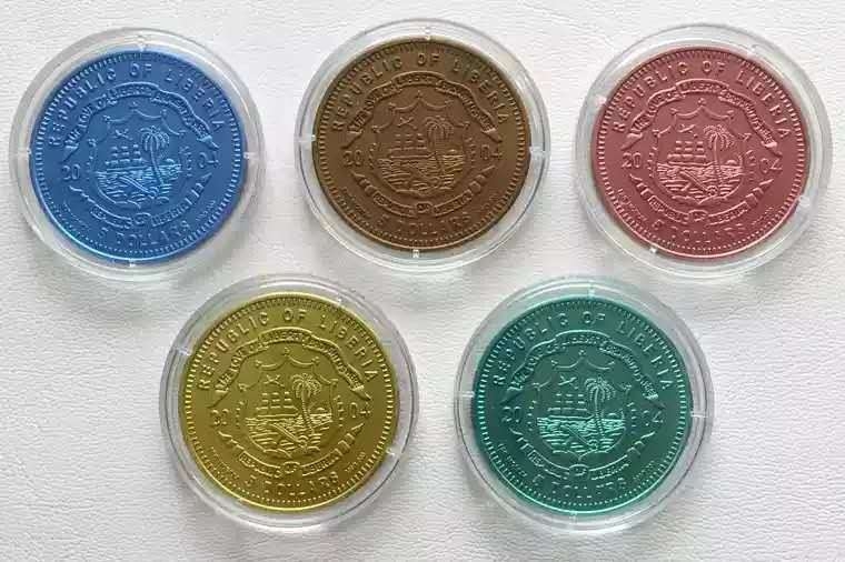 【随心拍】现代金银币拍卖第七期 五彩奥运! 利比里亚2004年奥运比赛项目彩色铌币5枚