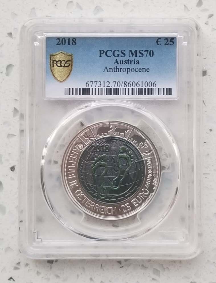【随心拍】现代金银币拍卖第七期 PCGS70-奥地利2018年人类世25欧元银铌双金属币