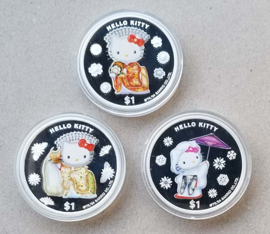 【随心拍】现代金银币拍卖第七期 库克2004年HelloKitty彩色银币三枚套装