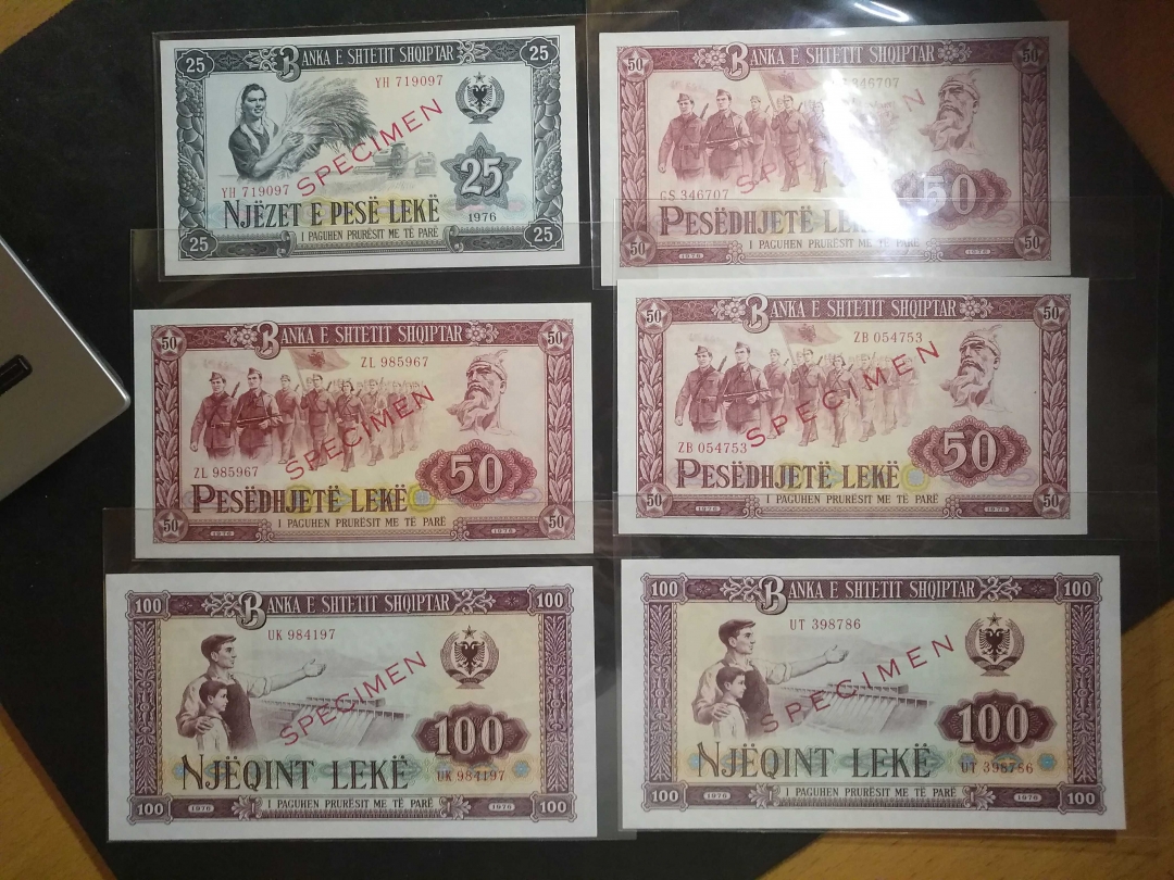 【鲸贝乐淘】第列号拍卖 【中国代印】1976年阿尔巴尼亚数字版样币，冠号大全套，UNC 