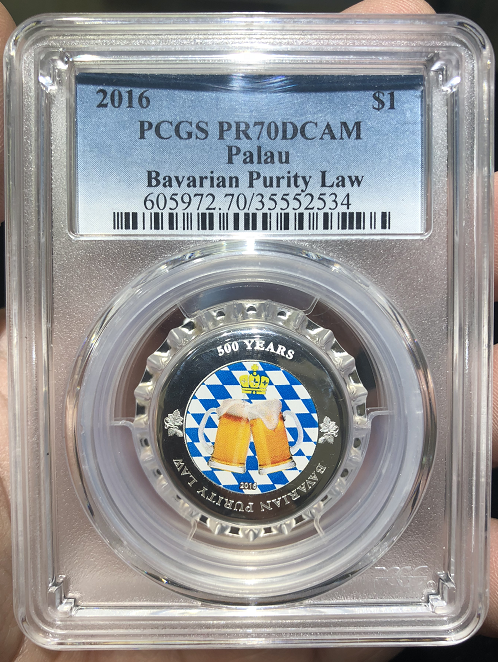 【随心拍】现代金银币拍卖第八期 PCGS70帕劳2016年德国啤酒纯度法500周年银币
