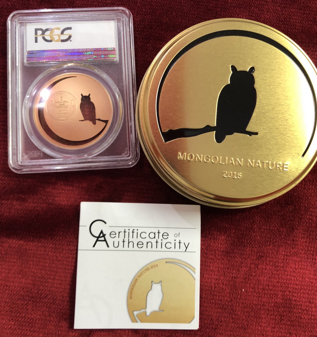 【随心拍】现代金银币拍卖第八期 PCGS69分 2016年蒙古镂空猫头鹰镀金纪念银币 