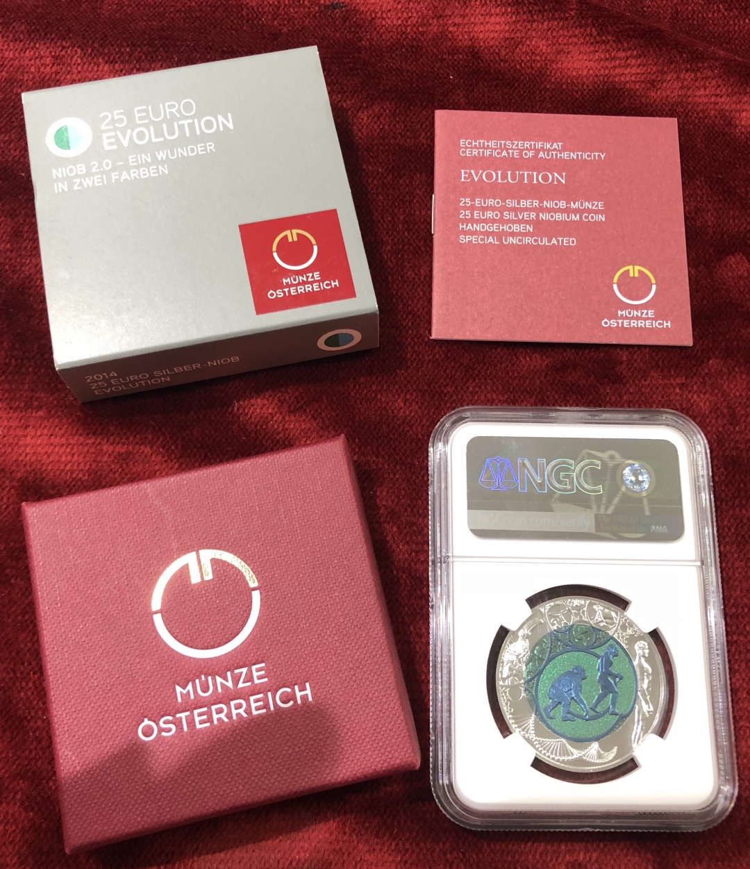 【随心拍】现代金银币拍卖第八期 NGC70,获奖币奥地利2014年银铌镶嵌系列进化论三色银铌币 