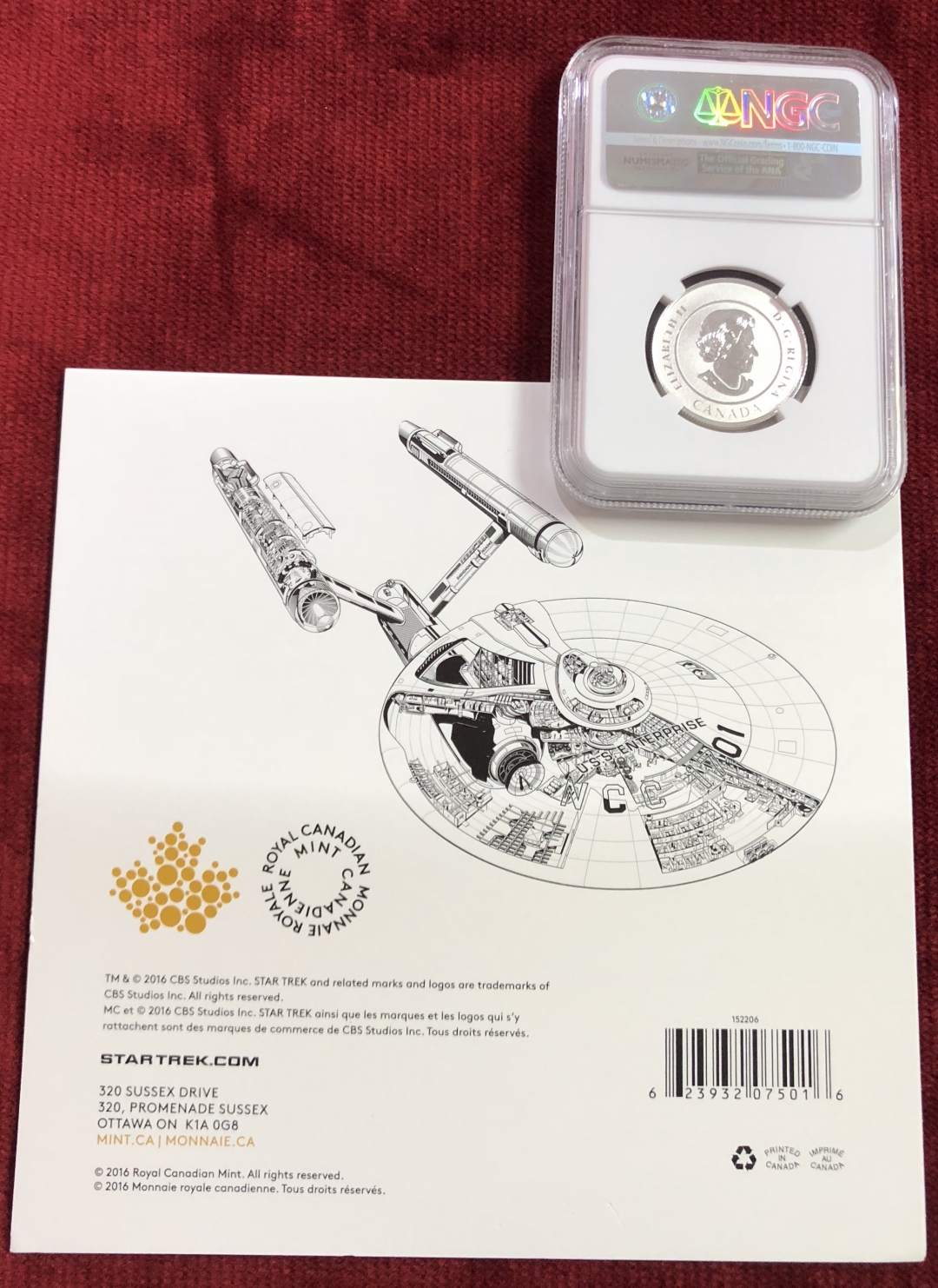 【随心拍】现代金银币拍卖第八期 NGC69分 加拿大2016 20FOR20 星际迷航50周年企业号星舰