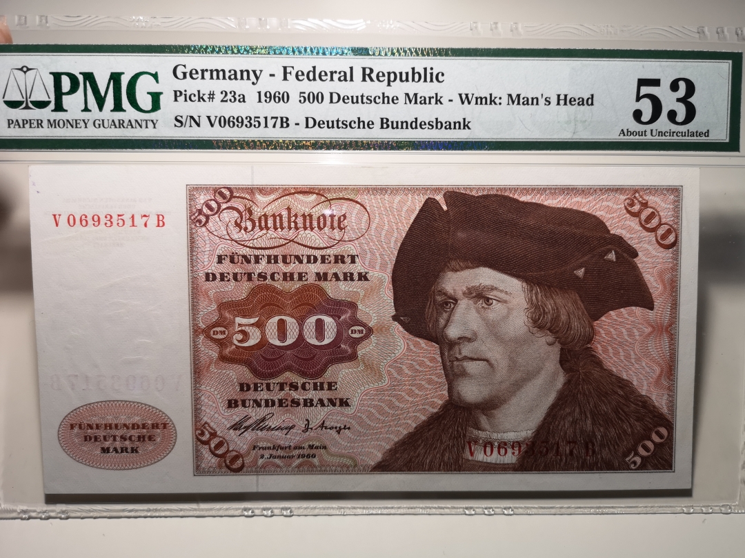 《外钞收藏家》第六十三期拍卖 1960年西德500马克 大幅 pmg53