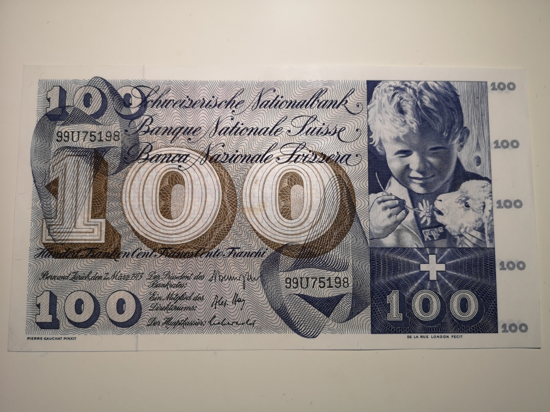 《外钞收藏家》第六十三期拍卖 1973年100法郎 近全新品相 有一个脏点