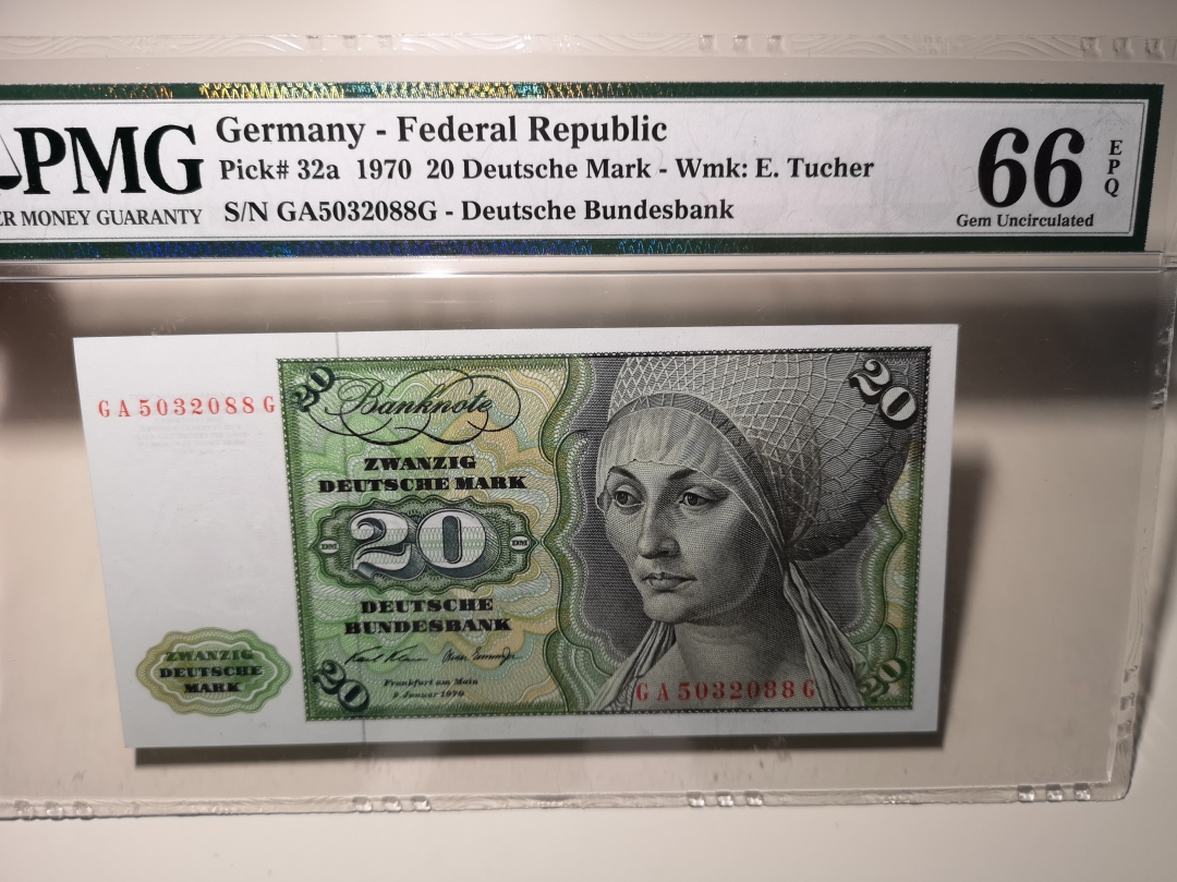《外钞收藏家》第六十三期拍卖 德国1970年20马克  尾88 pmg66