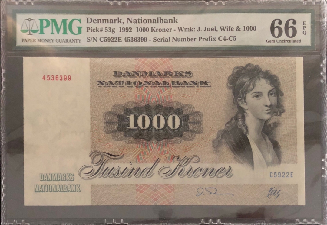 收藏联盟第七十八期拍卖 丹麦1992年1000克朗 大松鼠🐿️ PMG66E