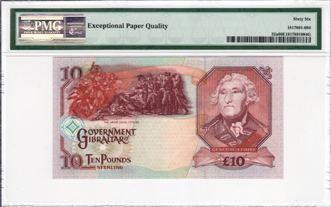 收藏联盟第七十八期拍卖 PMG66 直布罗陀2006年10镑 P-32a AA冠 女王 S/N:AA767956