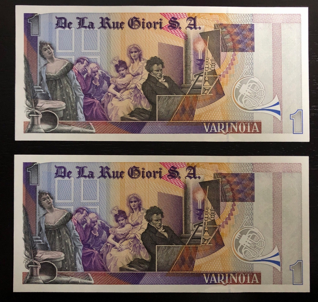 收藏联盟第七十八期拍卖 德拉罗贝多芬测试钞红黑字各一张 UNC