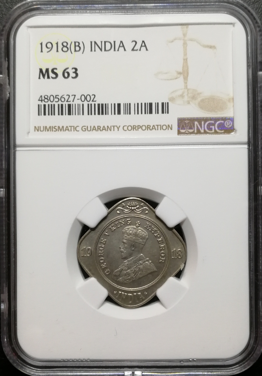 凡希社世界钱币微拍第七十八期 1918印度2安那NGC-MS63