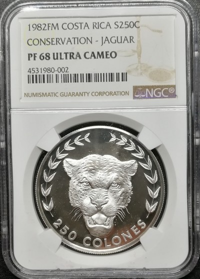 凡希社世界钱币微拍第七十八期 - 稀!1982哥斯达黎加豹子头大银NGC-PF68UC