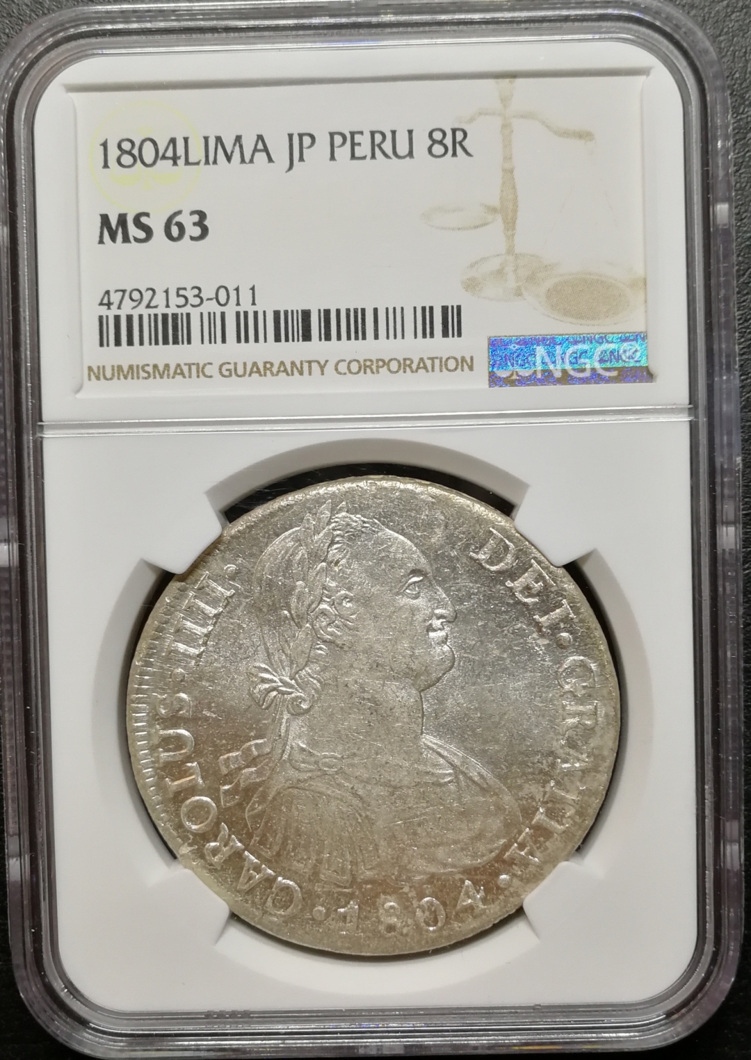 凡希社世界钱币微拍第七十八期 1804秘鲁卡四双柱NGC-MS63