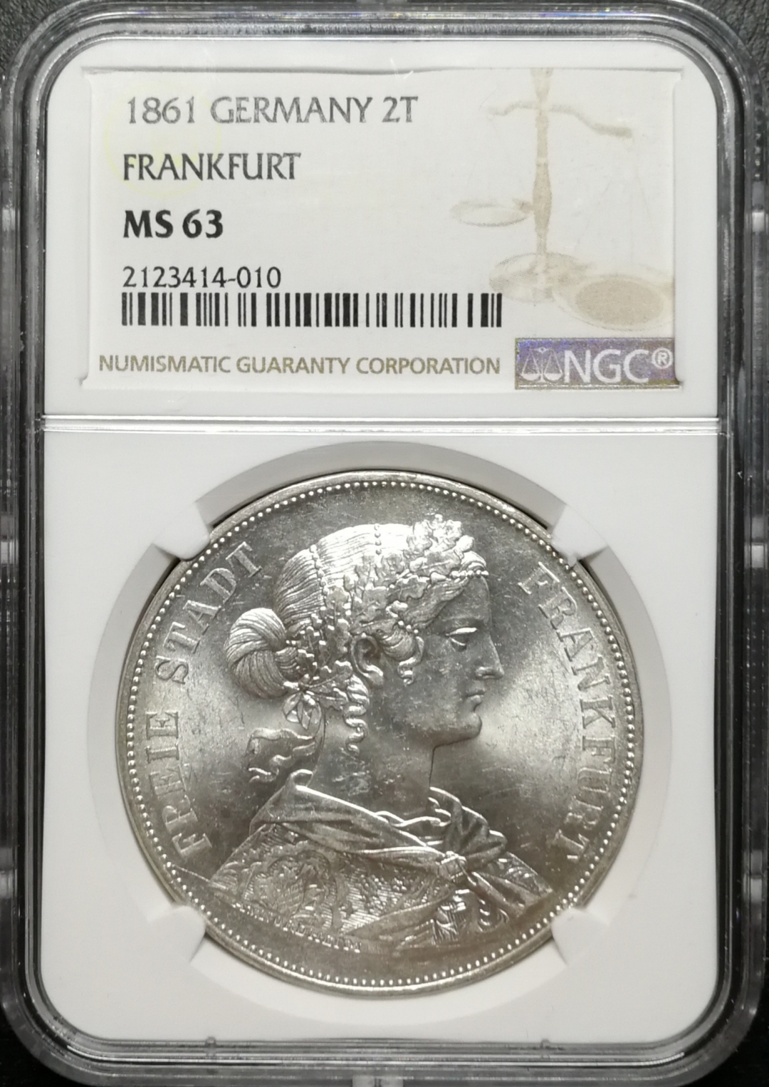 凡希社世界钱币微拍第七十八期 1861德国法兰克福少女2泰勒NGC-MS63