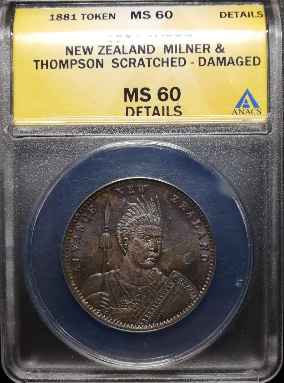 凡希社世界钱币微拍第七十八期 1880新西兰毛利人便士token ANACS-MS60D