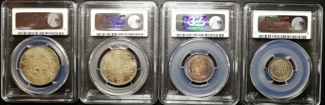 凡希社世界钱币微拍第七十八期 1887英国半克朗至六便士四枚PCGS-MS64五彩高分