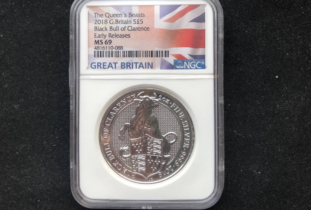 【随心拍】现代金银币拍卖第十期 2018英国黑牛2oz评级币【ngc69】