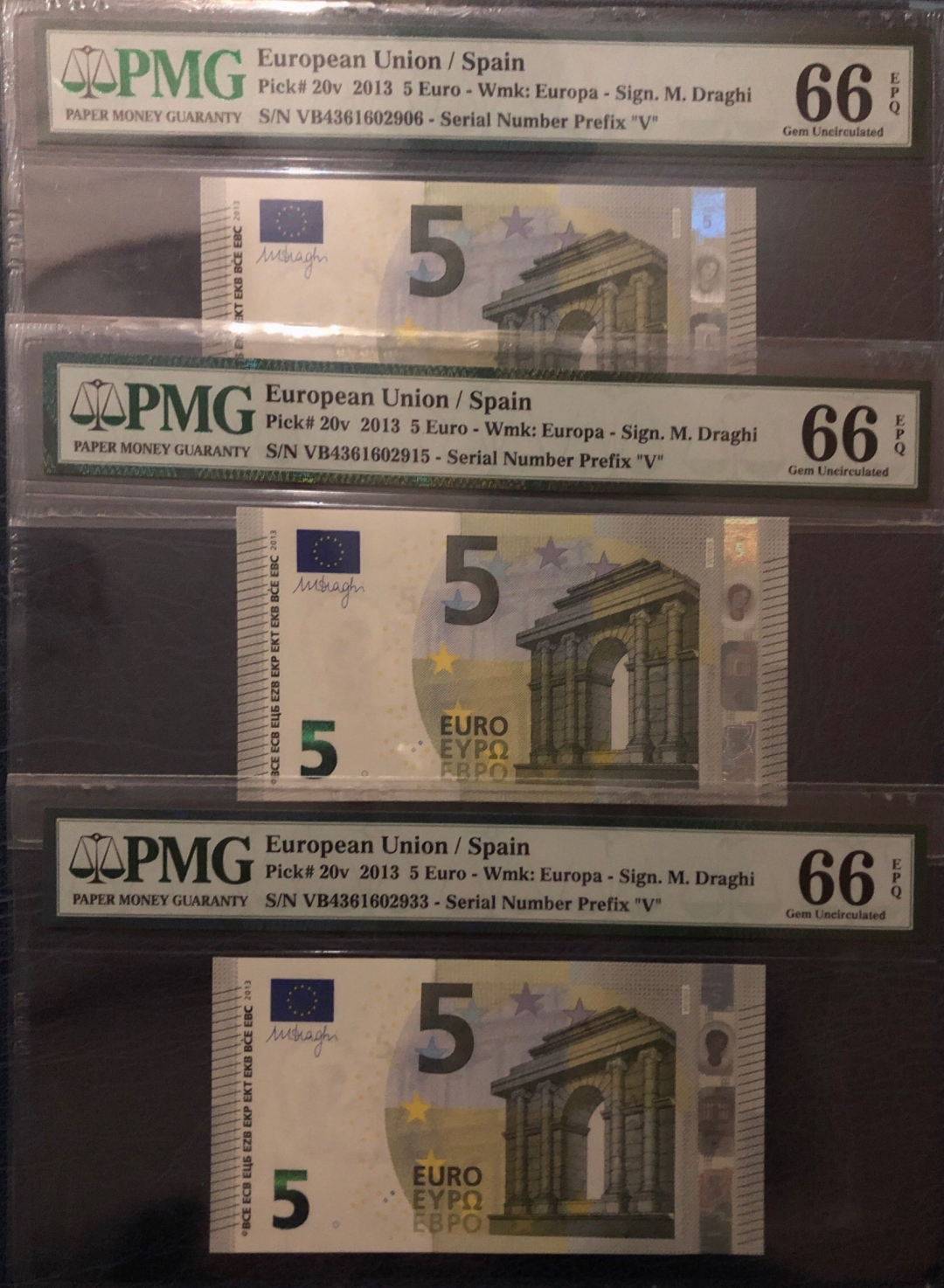 收藏联盟第七十九期拍卖 2013年5欧元（西班牙）三枚PMG66E 