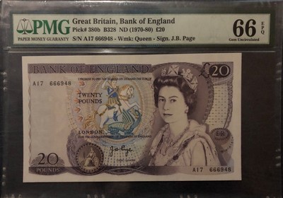 收藏联盟第七十九期拍卖 - 英国D序列20镑 女王水印 PMG66ES/N:A17666948