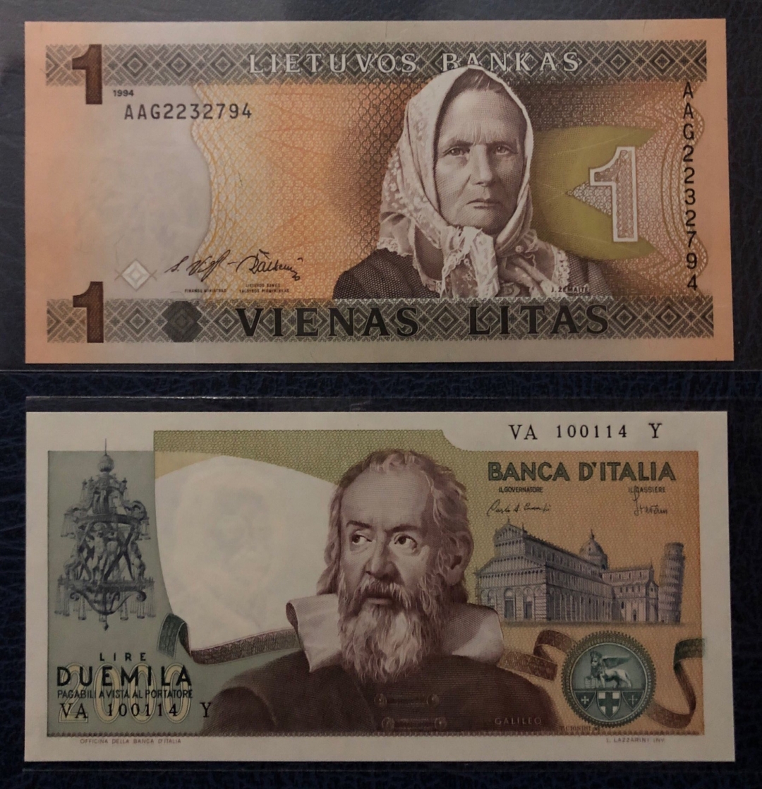 收藏联盟第七十九期拍卖 意大利1983年2000里拉，立陶宛1立特 UNC