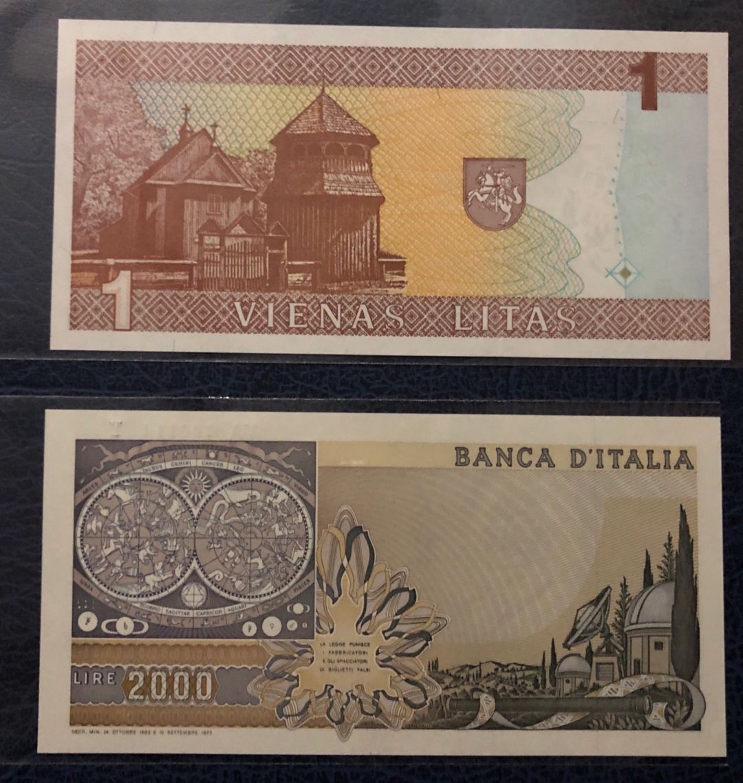 收藏联盟第七十九期拍卖 意大利1983年2000里拉，立陶宛1立特 UNC